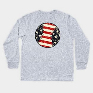 Vintage Baseball American Flag Kids Long Sleeve T-Shirt